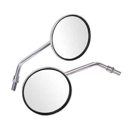 Solidspare Pair Universal Round Long Stem Motorcycle Mirrors 10mm Chrome Left and Right