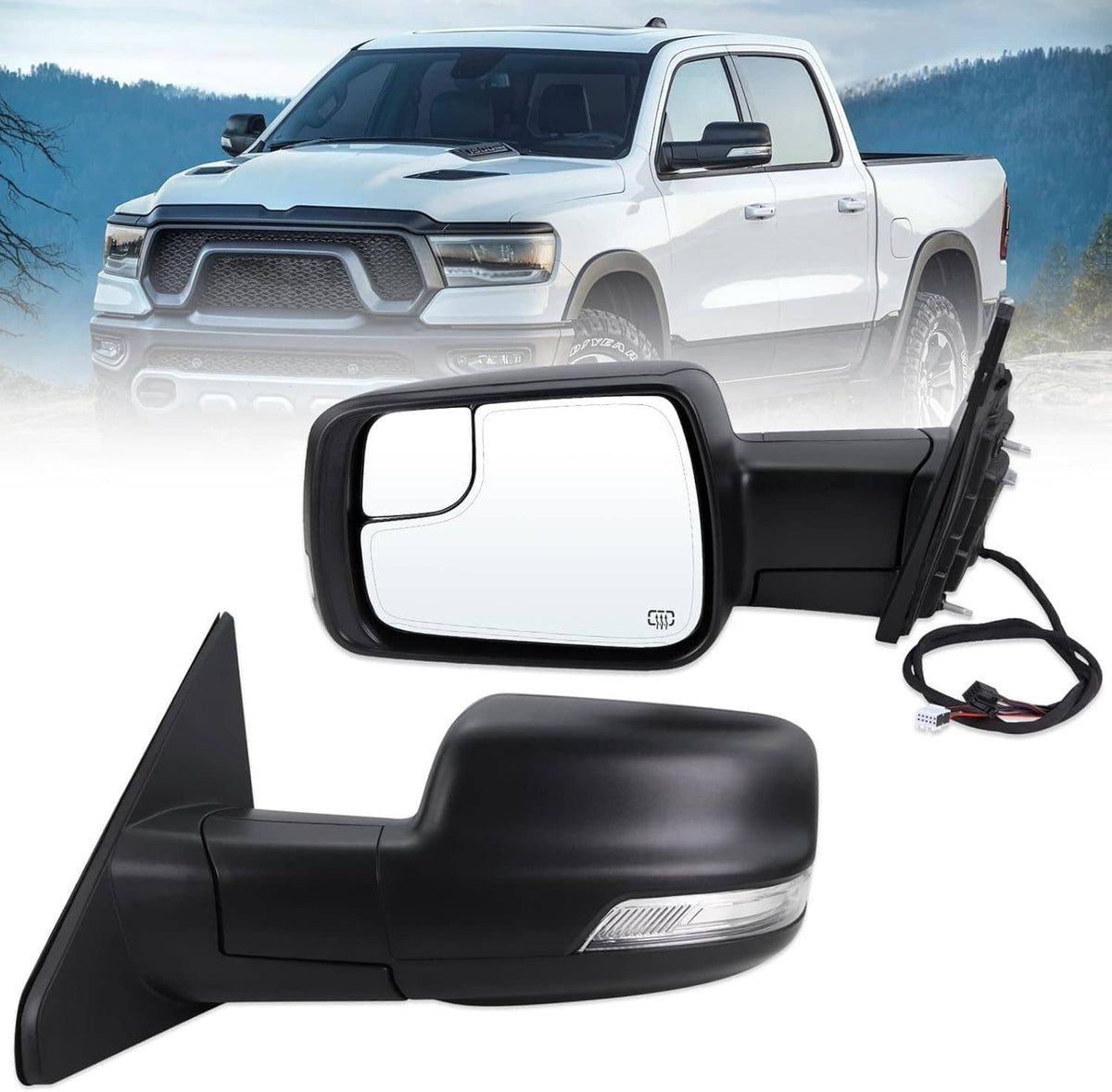 Solidspare Pair For 2019-2024 Ram 1500 Driver & Passenger Side Mirrors w/Heated Turn Signal