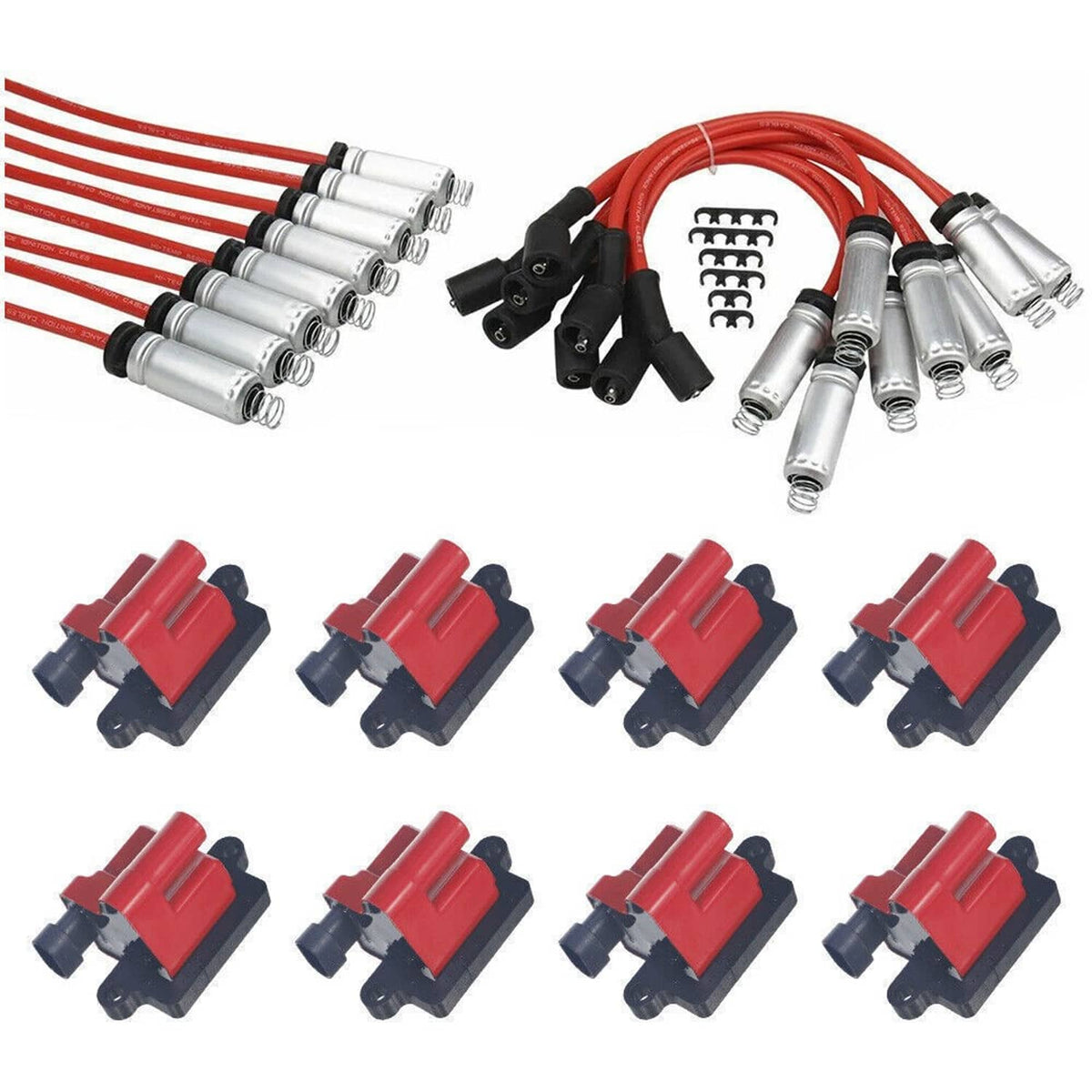 Solidspare 8x Square Ignition Coil & Spark Plug Wire Set For Chevy GMC 4.8L 5.3L 6.0L 8.1L