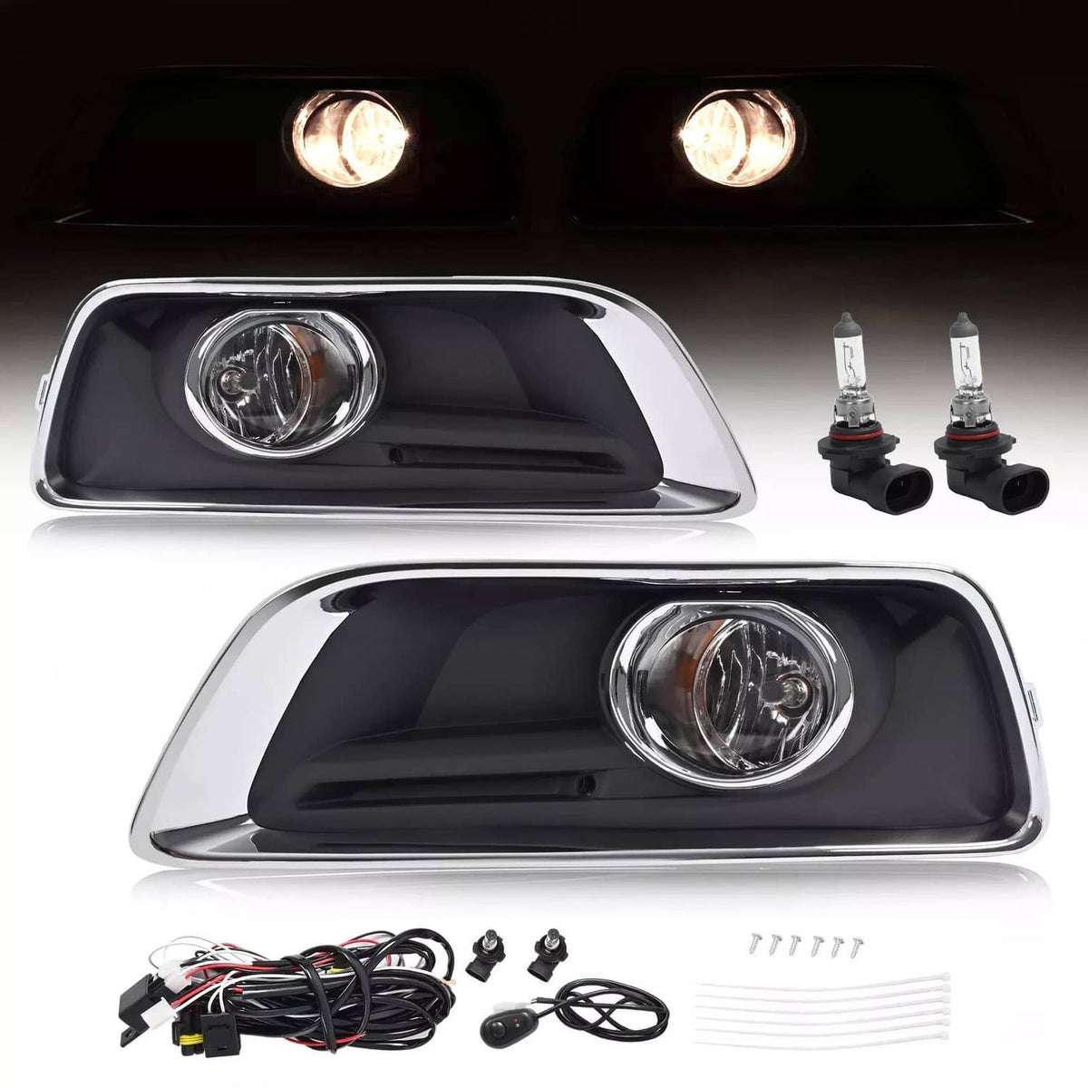 Solid Spare For Chevy Malibu 2013-2016 Fog Lights Bumper Lamps w/ Black Bezel Molding Wiring