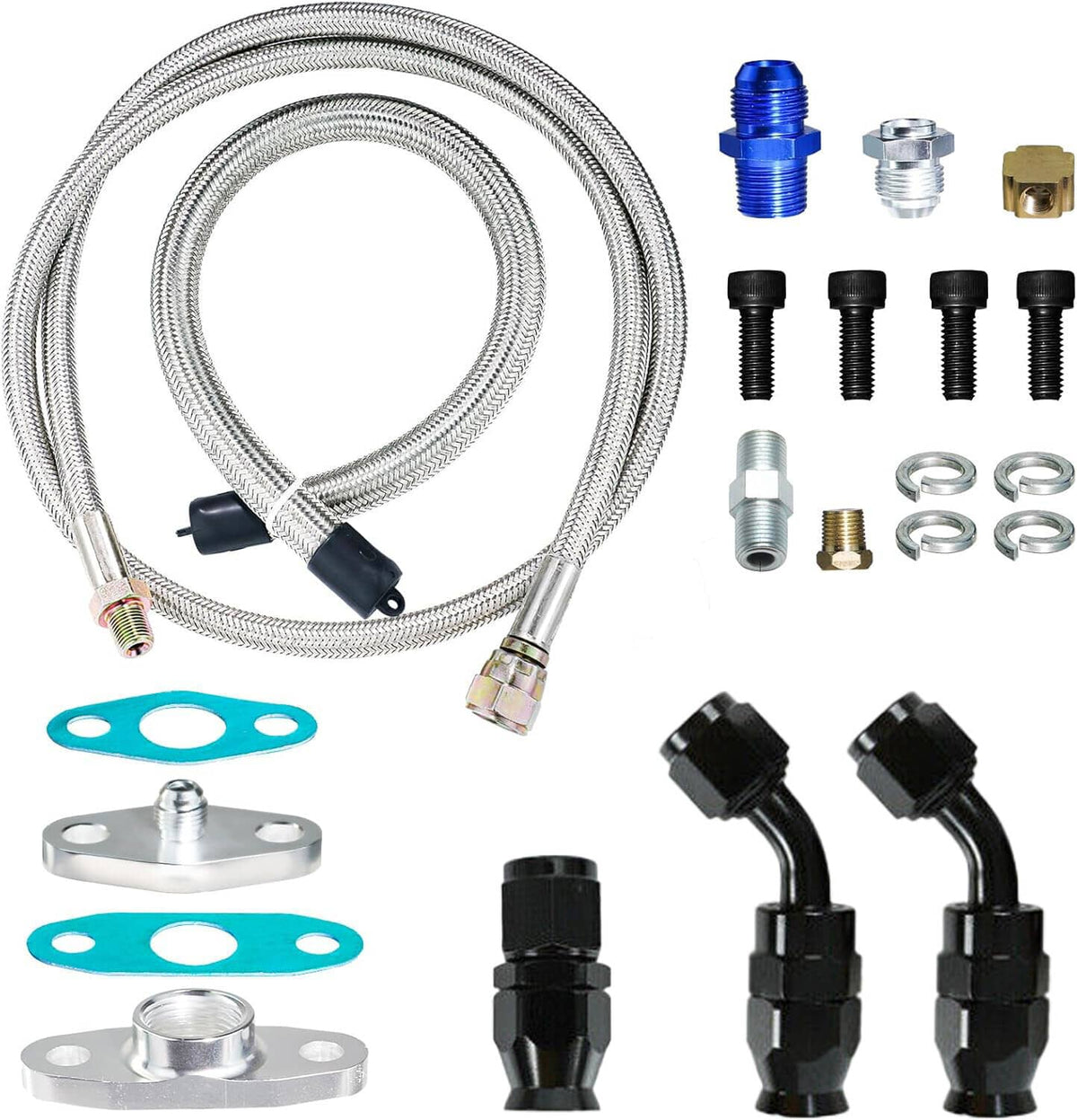 Solidspare Turbo Charger Oil Drain Return Line Oil Feed Complete Set For T3 T4 T70 T66 GT35