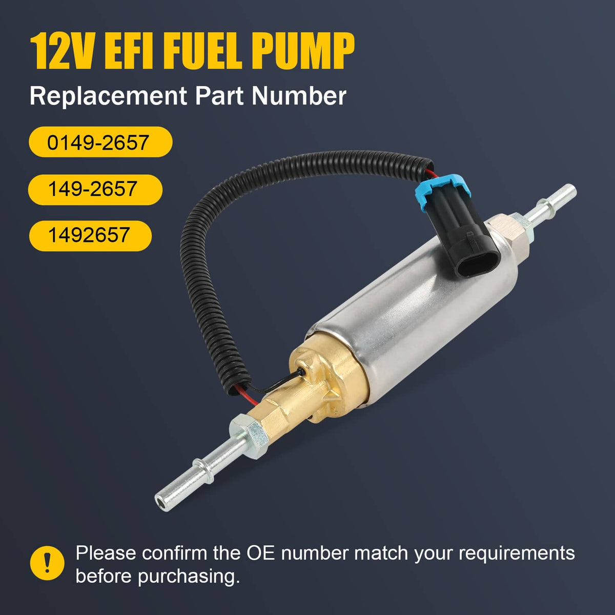 Solidspare Fuel Pump 01492657 1492657 12V NEW for Cummins Onan Generator HGJAA HGJAD Series