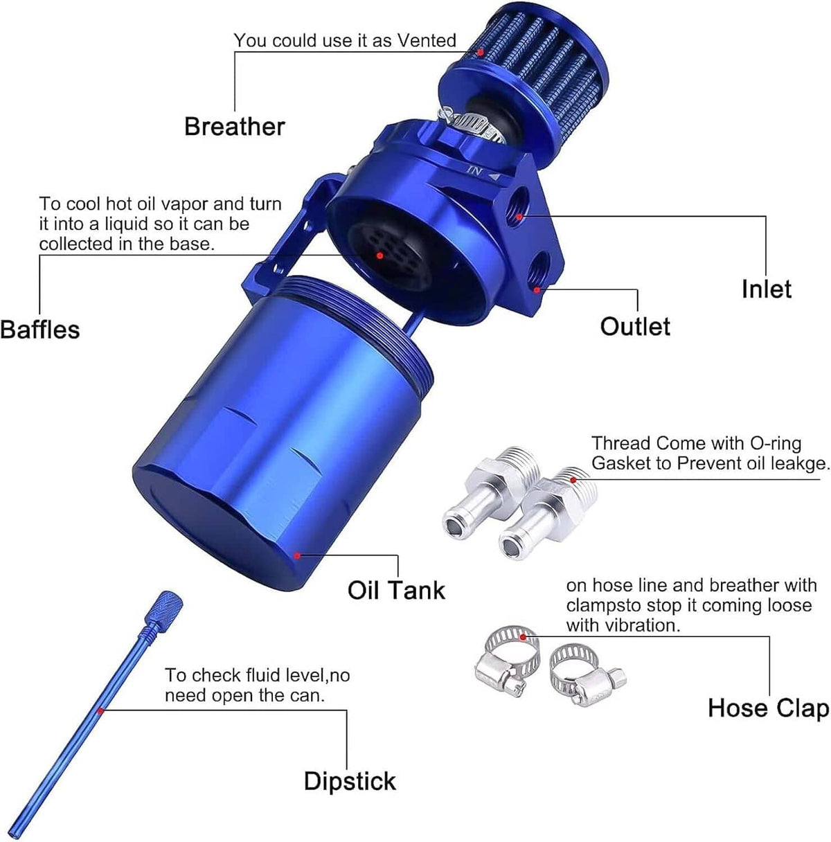 Solidspare Universal Blue Oil Catch Can Tank Kit Polish Baffled Reservoir w/Breather Filter