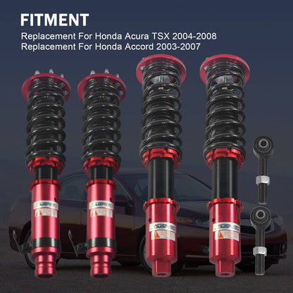 Solidspare Red Full Coilover Suspension Spring Struts Kit For 03-07 Accord 04-08 Acura TSX
