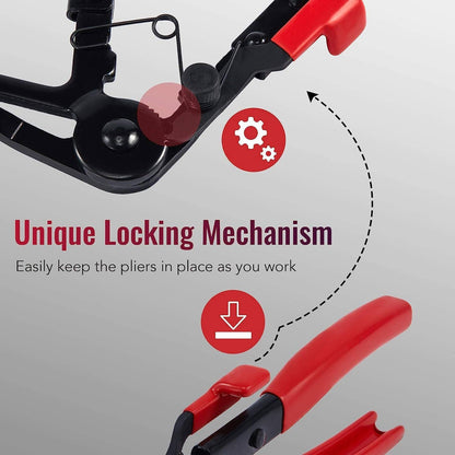 Solidspare Flexible Automotive Hose Clamp Clip Plier Tool Set Swivel Jaw Flat Angled Band