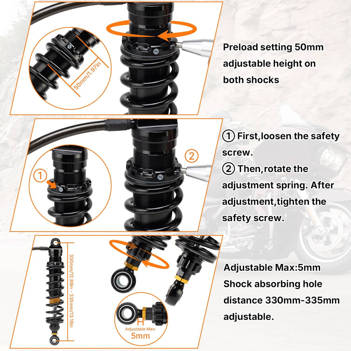 Solidspare Remote Reservoir Rear Suspensions Shock For Harley Electra Glide FLHT 2019-2022