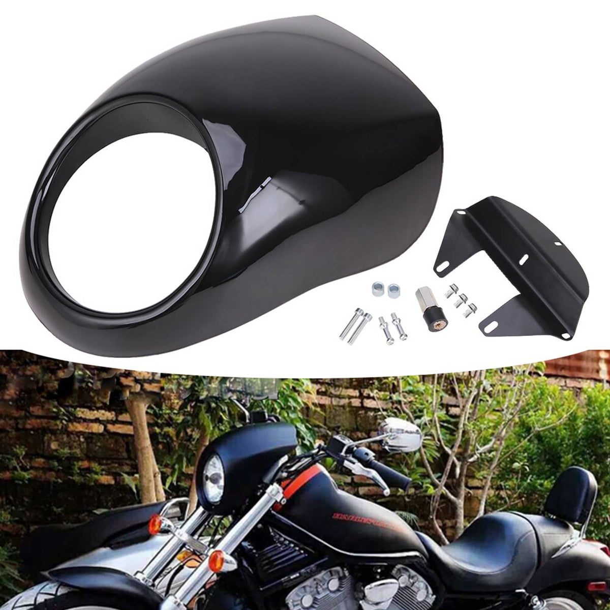 Solidspare Black Front Headlight Fairing Mask For 1973-UP Harley Sportster Dyna FX / XL