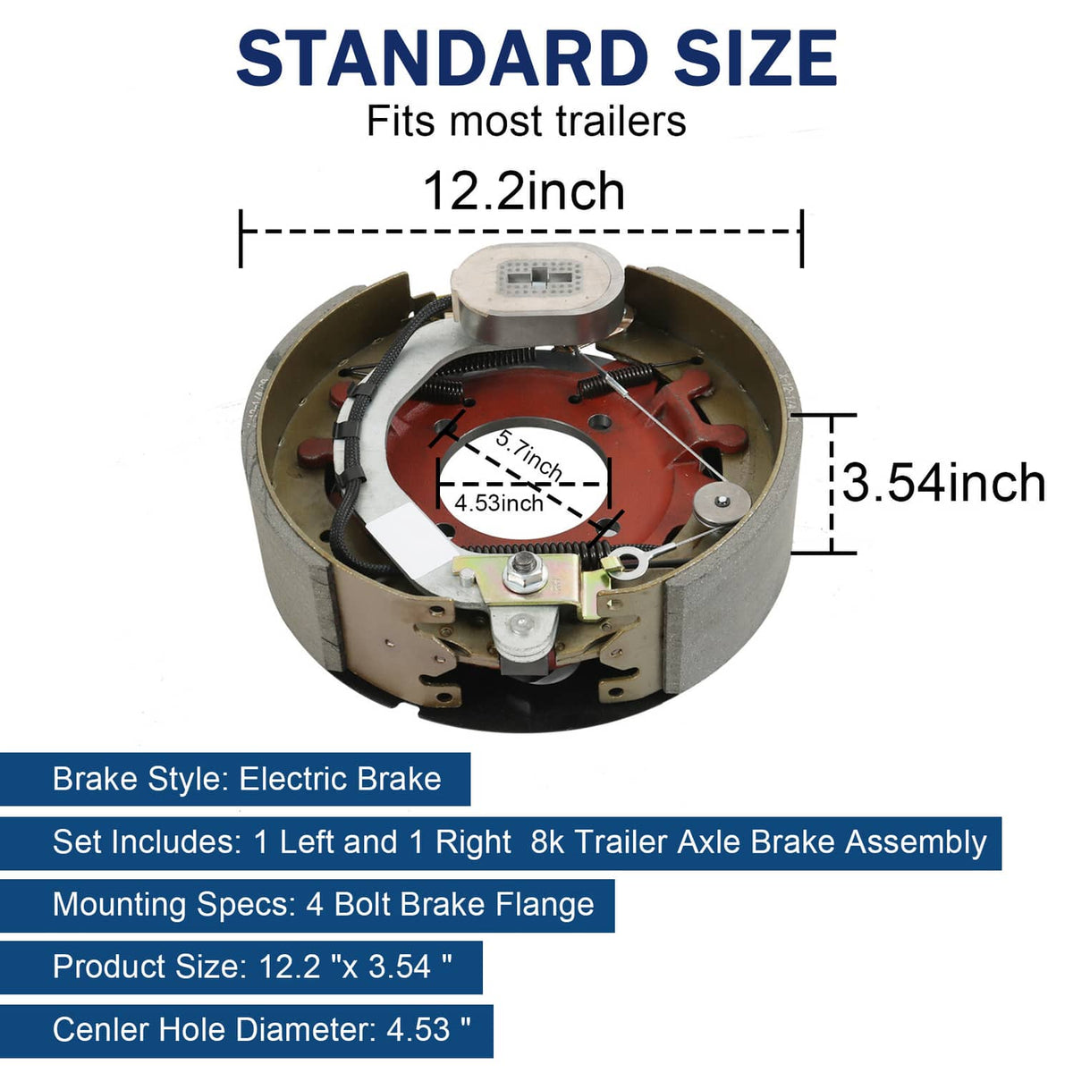 Solidspare Electric Trailer Backing Plate Brake 12-1/4 x 3-3/8 8000 Set for Dexter 8K Axle