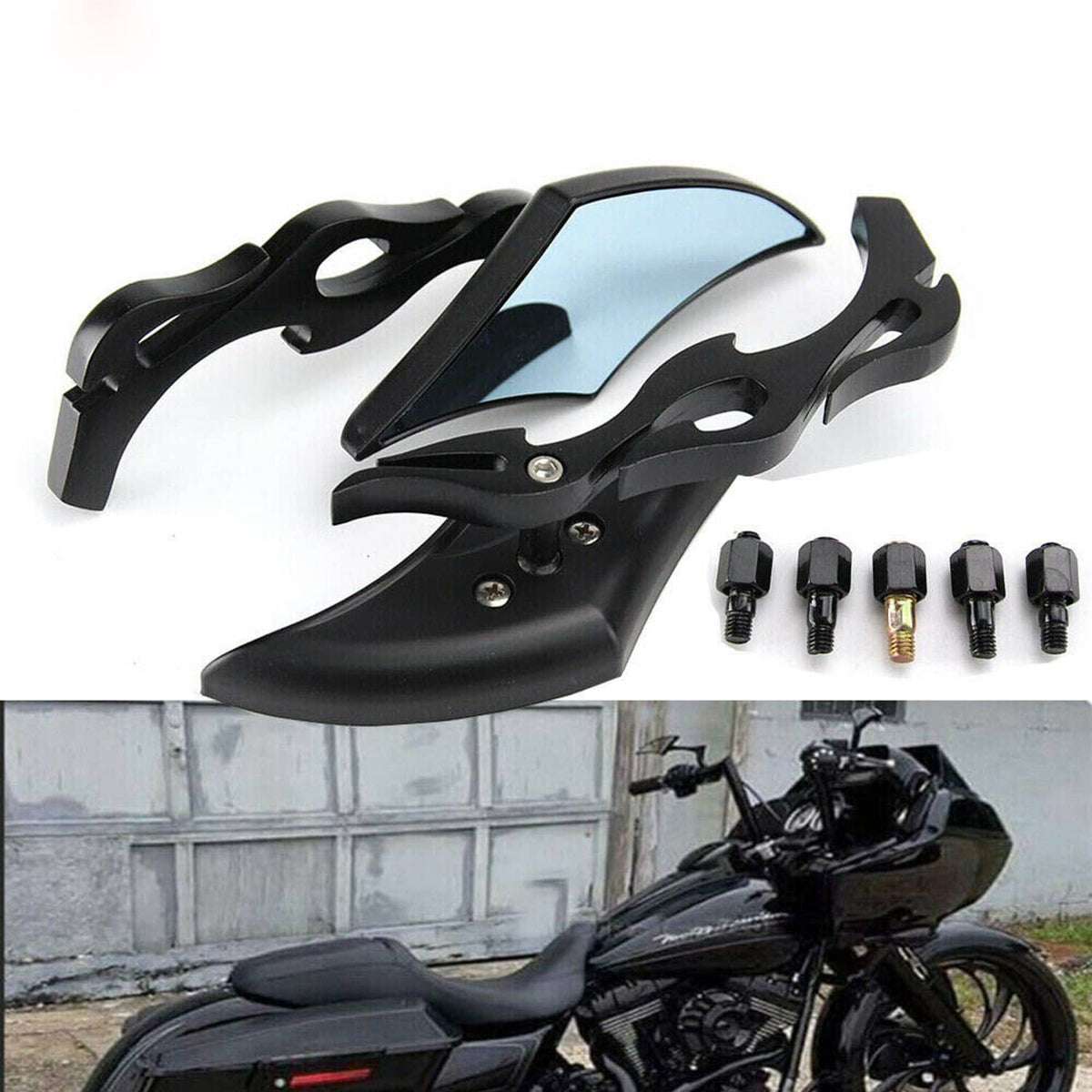 Solidspare 8mm 10mm Black Rear View Mirrors For Harley Cruiser Chopper Bobber Motorcycle