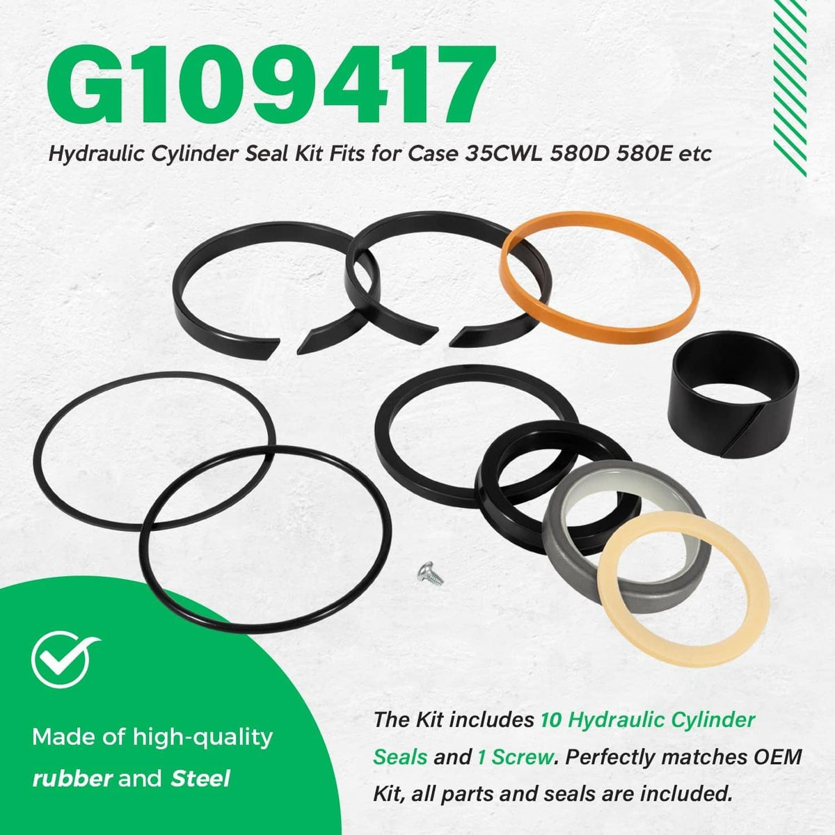 Solidspare G109417 Hydraulic Cylinder Seal Kit for Case Equipment, For Rod 1.75" Bore 3.25"
