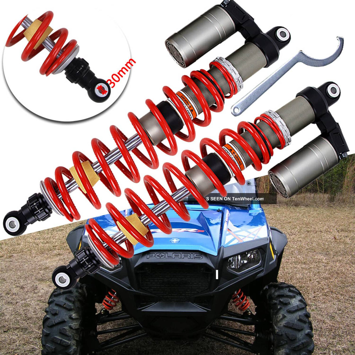 Solidspare FOR 2009-2014 2012 POLARIS RZR 800 S PAIR FRONT SHOCKS ABSORBERS ADJUSTABLE UTV