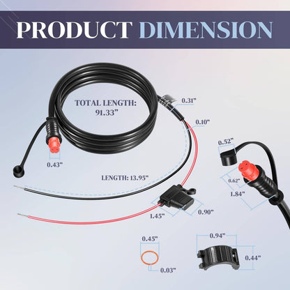 Solidspare Replace for Garmin 010-11425-01 Threaded Power Cable 6ft./1.8m for Garmin GLS