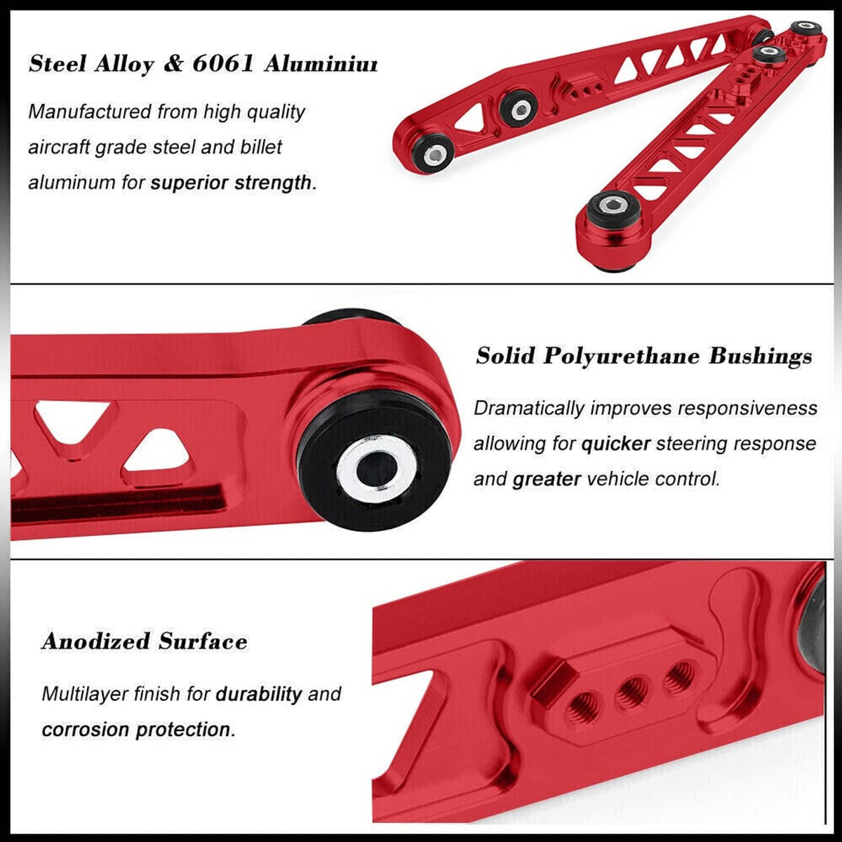 Solidspare Billet Subframe Control Arm Lca Tie Bar Brace Rear For 96-00 Honda Civic Ek Red