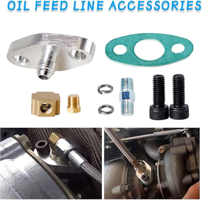 Solidspare Turbo Charger Oil Drain Return Line Oil Feed Complete Set For T3 T4 T70 T66 GT35