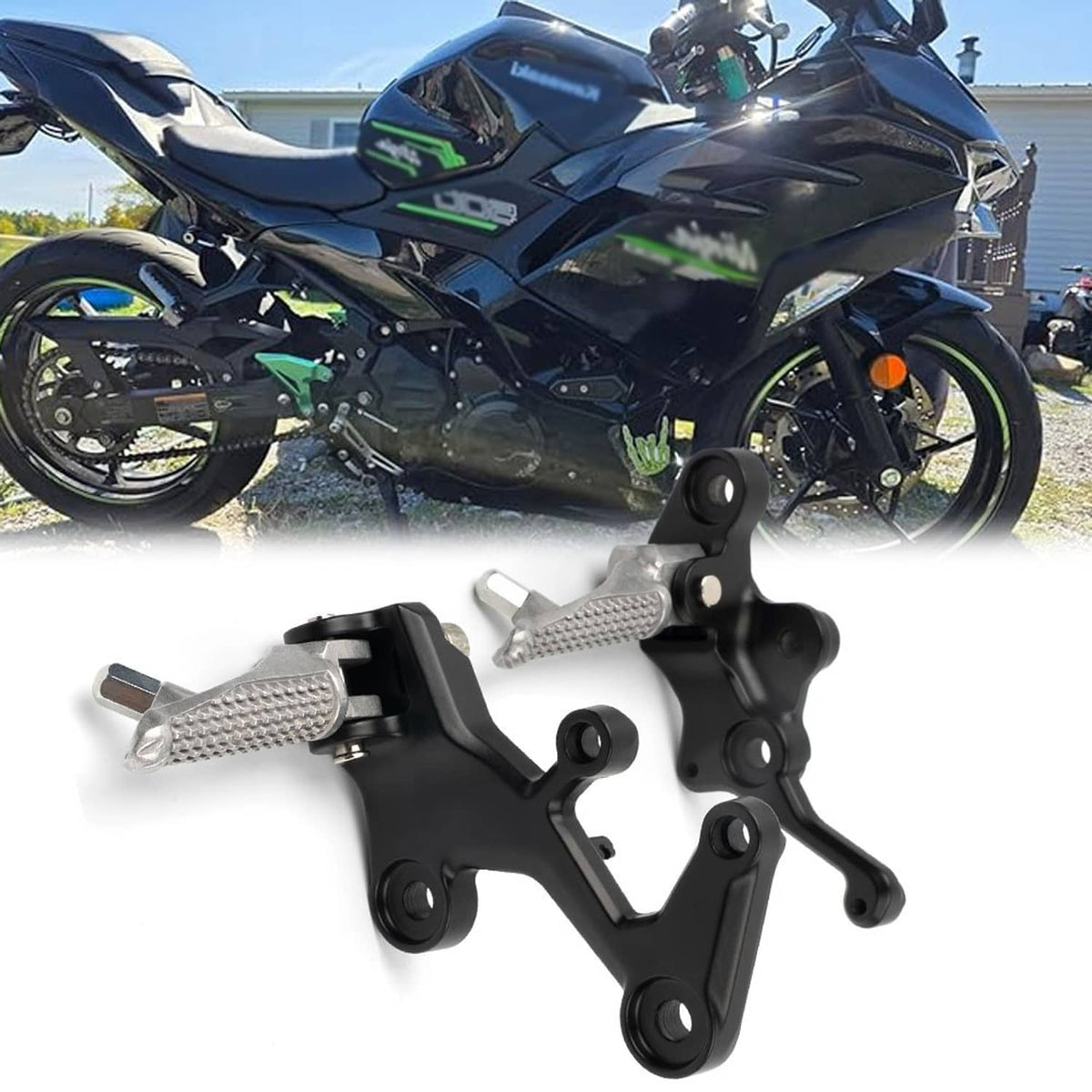 Solidspare Rider Footpeg Driver Footrest w/ Mount Bracket Kit for Kawasaki Ninja 400 18-24