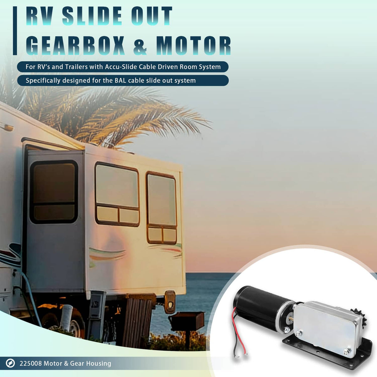Solidspare RV Slide Out Gear Box and High Output Motor,Replace FOR ‎R25076-1, R25075