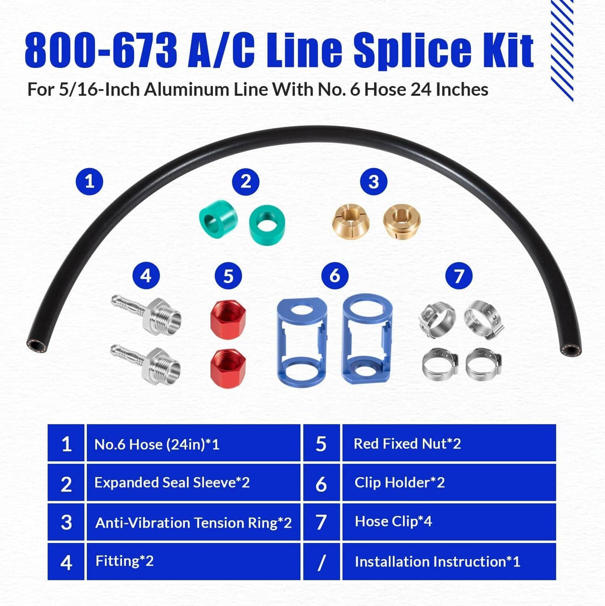 Solidspare 800-673 A/C Line Splice Kit for 5/16” Line With No.6 Hose, Line to Hose Repair