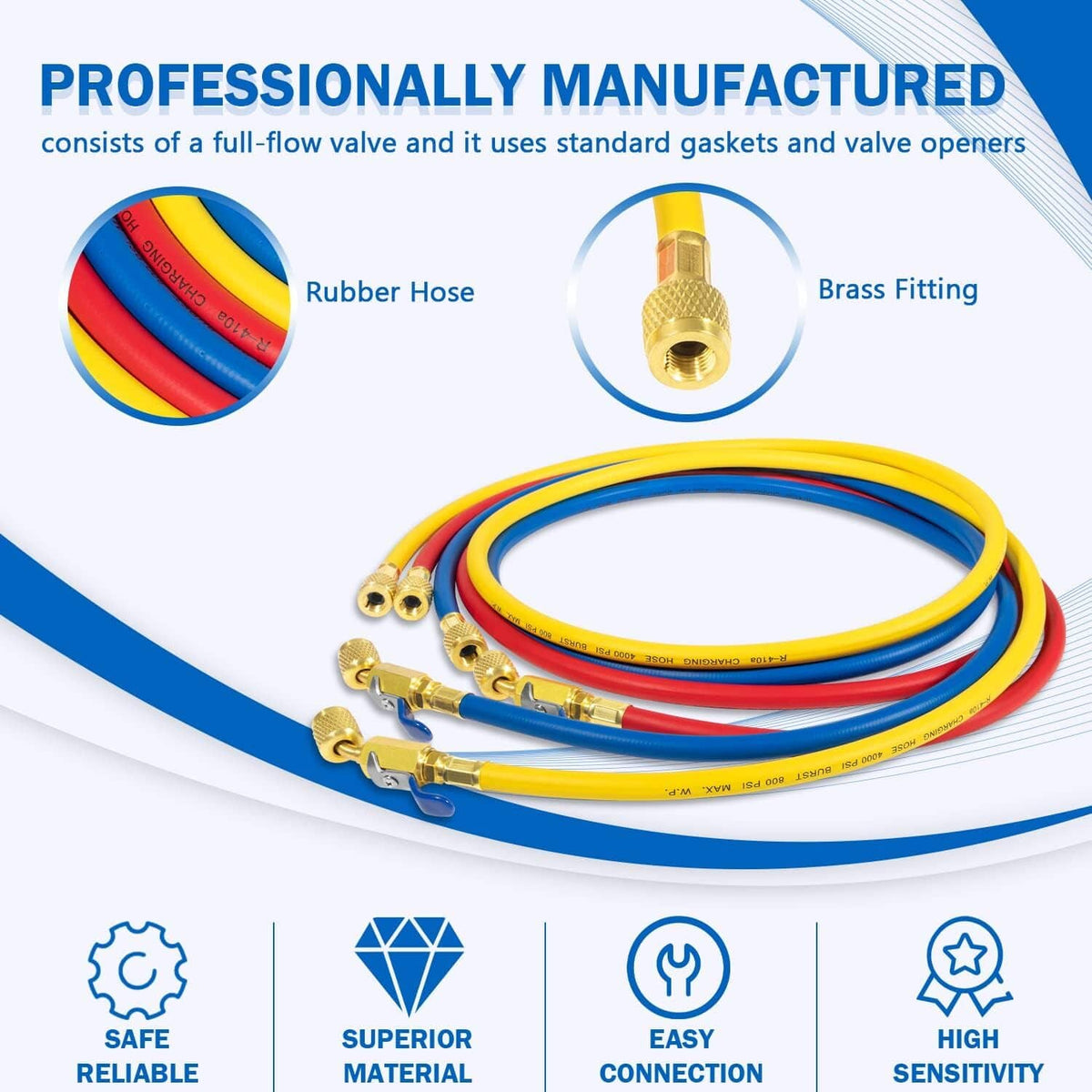 Solidspare 29986 Plus II 72" Hose 1/4" Compact Ball Valve End Refrigerant Charging Hose