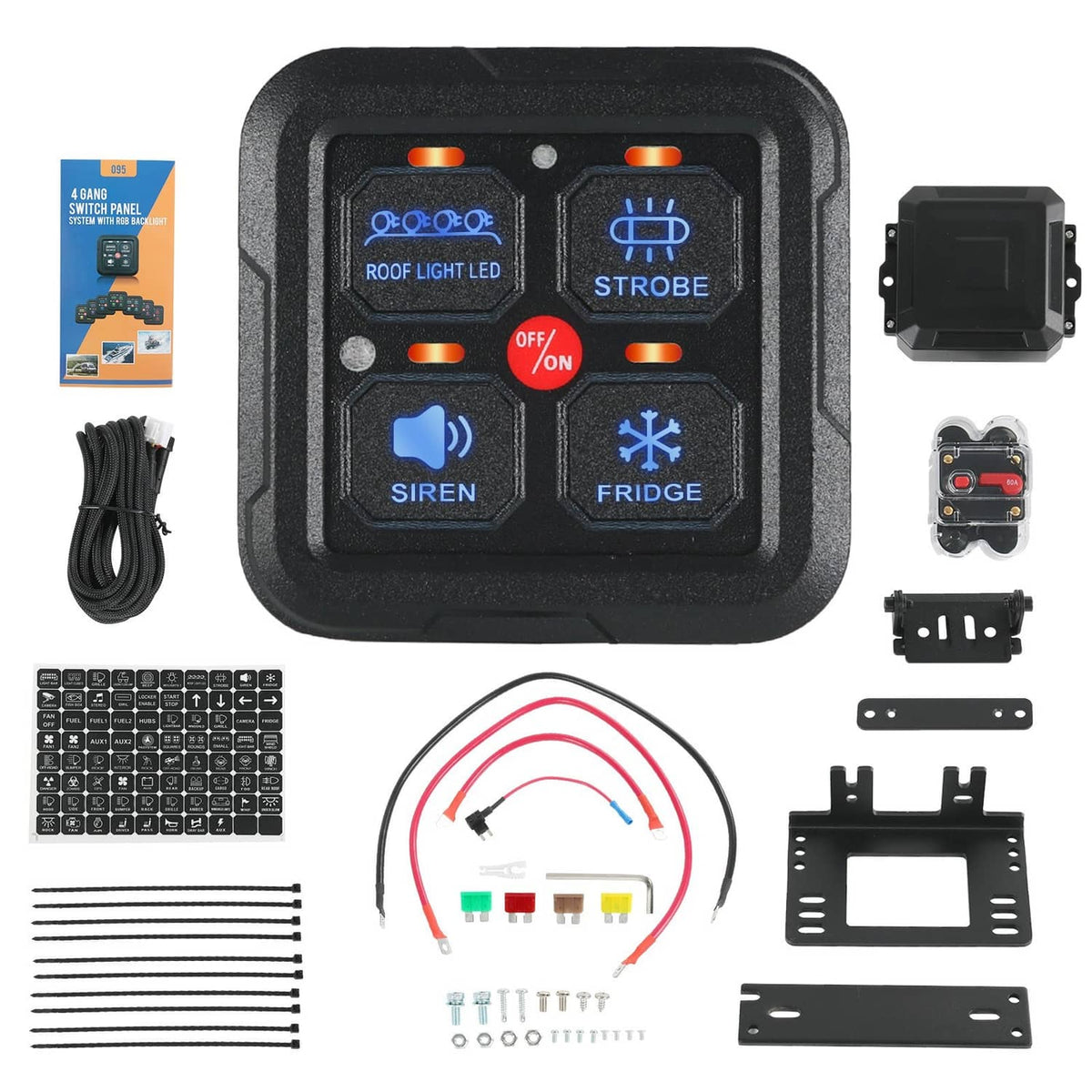 Solidspare 4 Gang ON/OFF Switch Panel Circuit Control Box LED Light Bar Marine Boat Car 12V