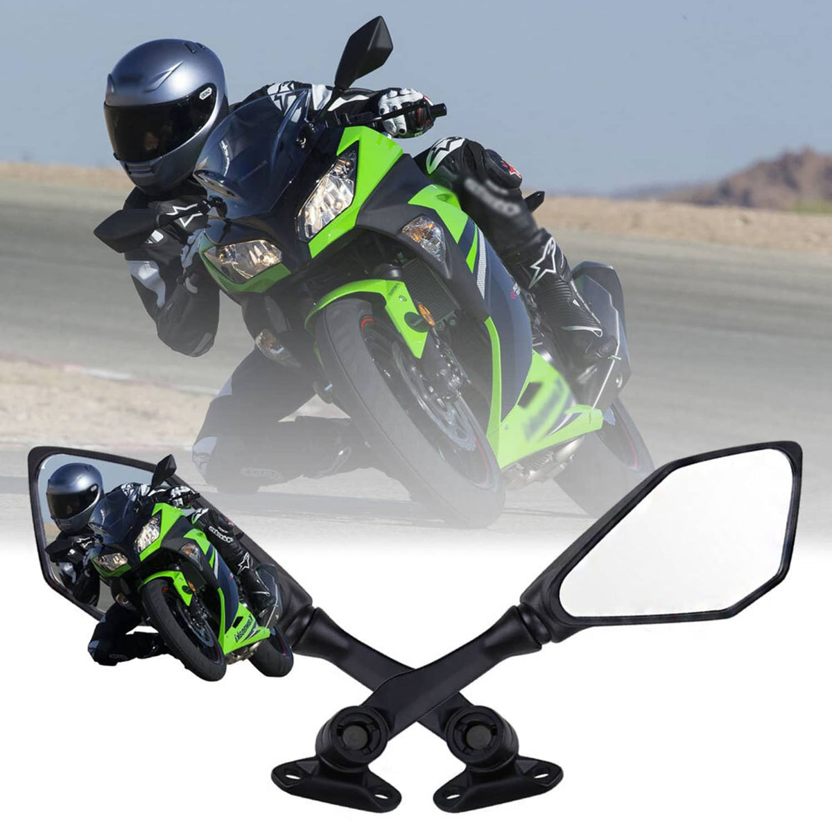 Solidspare Pair Rear View Side Mirrors Fit For Kawasaki Ninja ZX6R 300R EX300 2013-2017