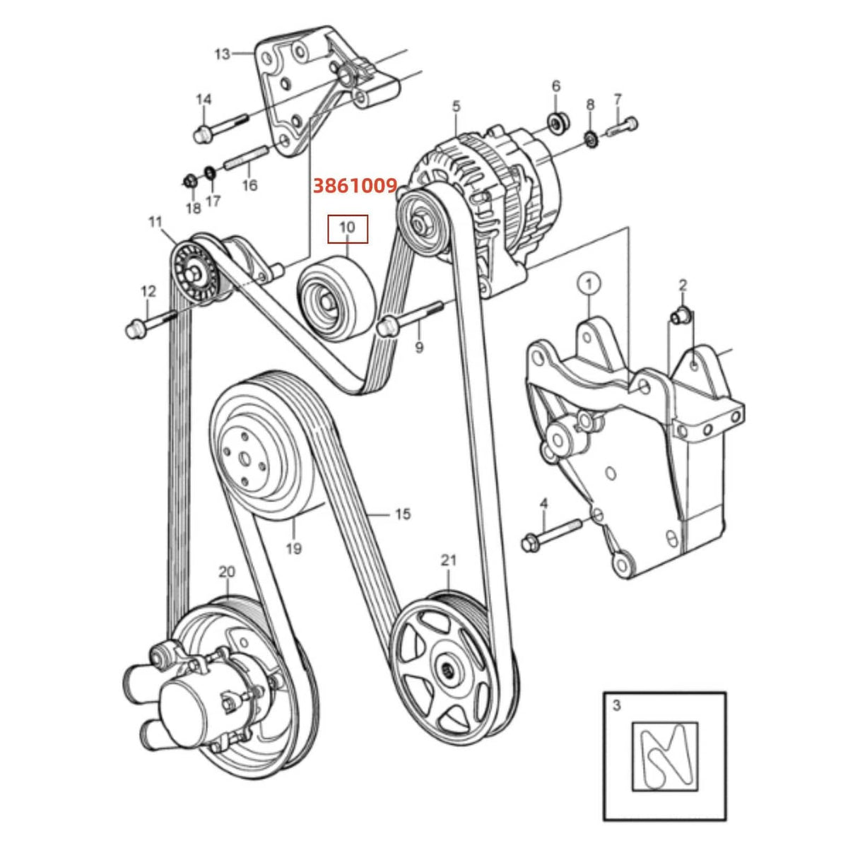 Solid Spare Serpentine Belt Idler Pulley fits Volvo Penta 4.3 5.0 5.7 8.1 L Engine 3861009
