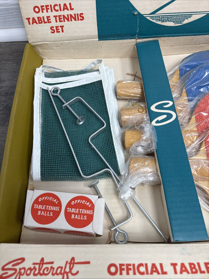 Vintage Sportcraft Official Table Tennis Set Ping Pong Paddles Set of 4 With Net