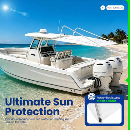 Solidspare White Boat Sun Shade 304 Stainless Steel+Fabric Canopy For Universal Boat