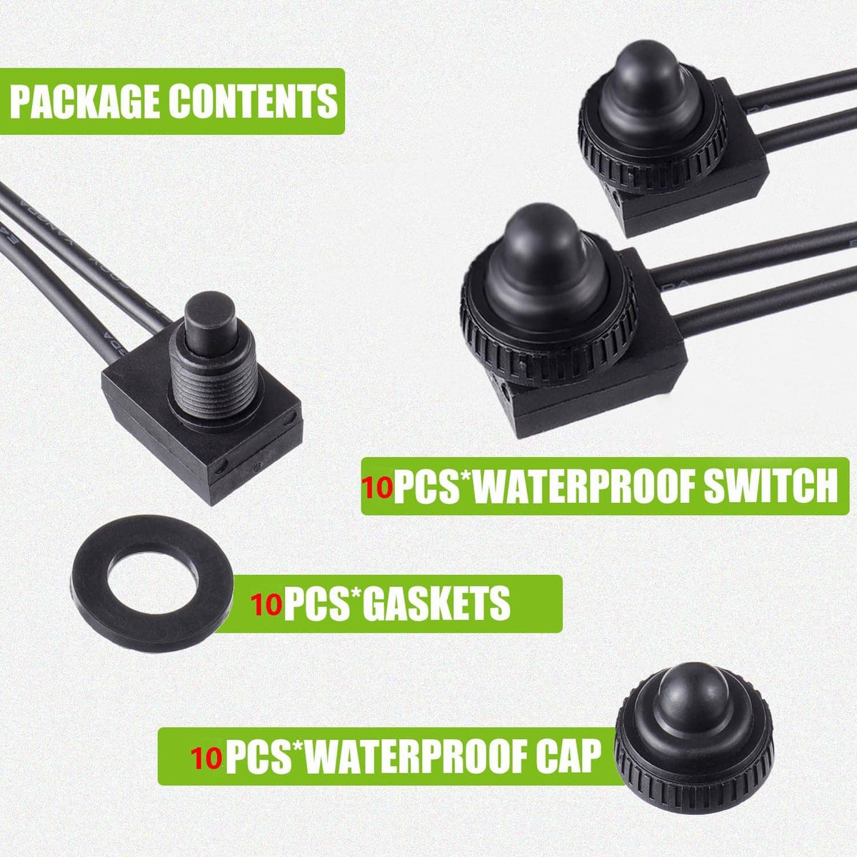 Solid Spare 10pcs 12V-48V Wire Leads Waterproof On-Off Push Button Switch for Motorcycle Car