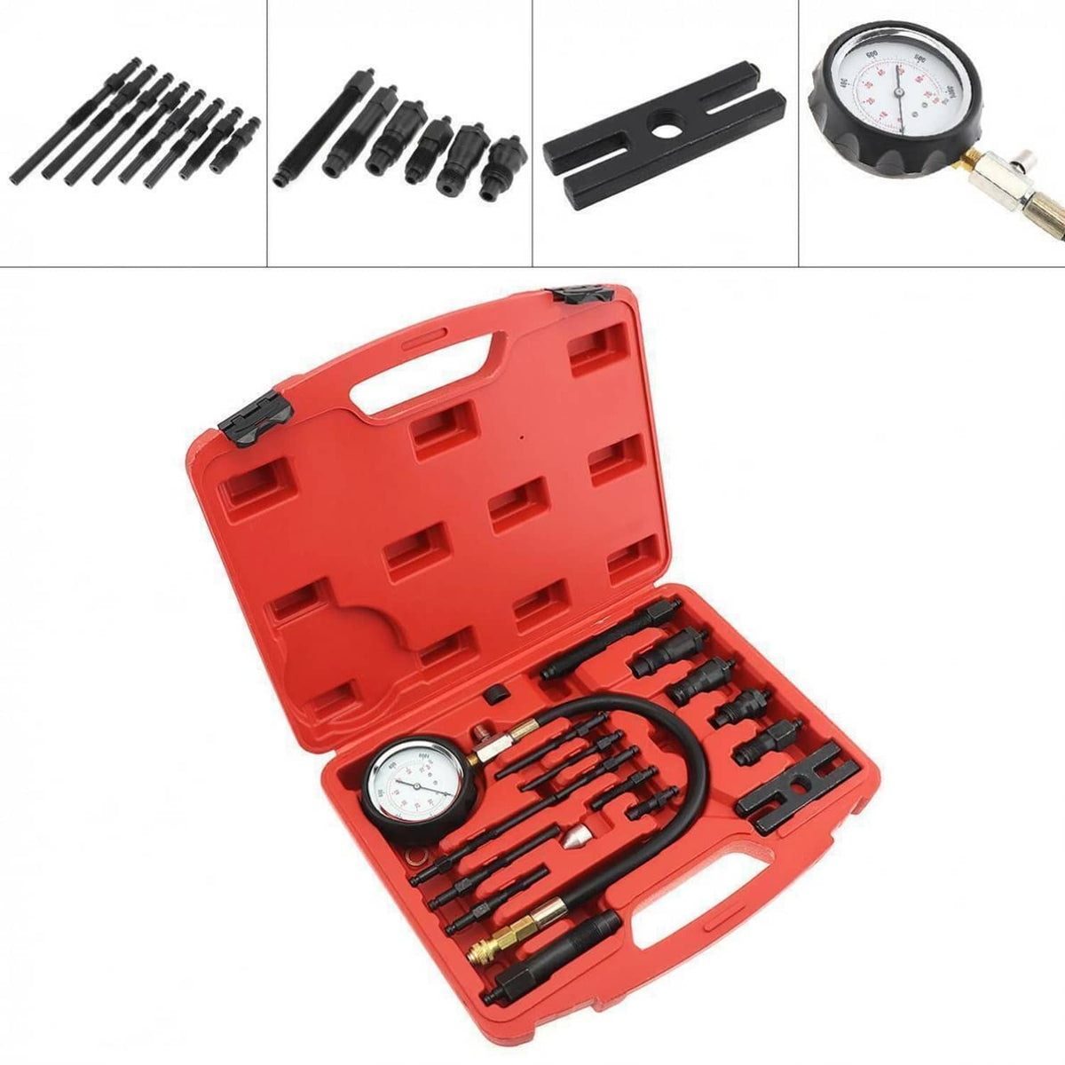 Solidspare 16 Pcs Diesel Engine Compression Gauge Tester Cylinder Pressure Test Tool Kit