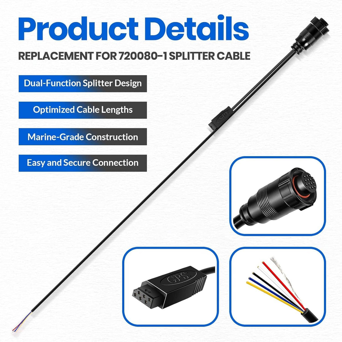 Solidspare for 720080-1 AS GPS NMEA Splitter Cable, for Humminbird SOLIX & ONIX Fish Finder