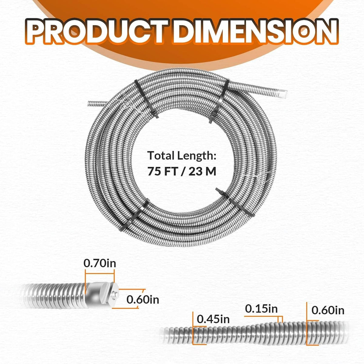 Solidspare 37847 C-32 Inner Core 3/8" x 75' Drain Cleaning Cable for K-3800 K-375 Machines