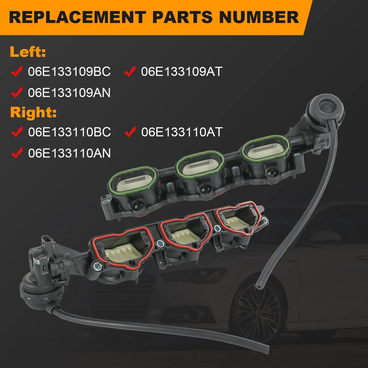 Solidspare 2Pcs Left & Right Intake Manifold with Seal for Audi A6 A7 A8 Quattro Q7 V6 3.0L