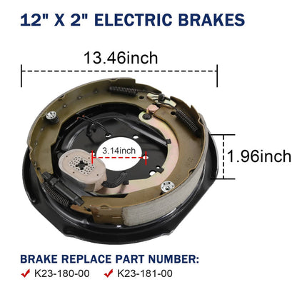 Solidspare 8 on 6.5" Bolt Circle Hub Drum Kits w/ 12" x 2" LH&RH Electric Brake for 7000lbs