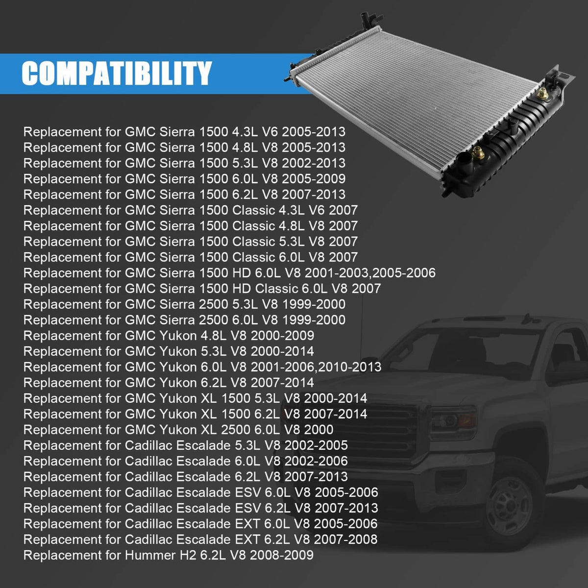 Solidspare 34 Inch Core Radiator For Chevy Silverado Suburban Cadillac Avalanche Escalade