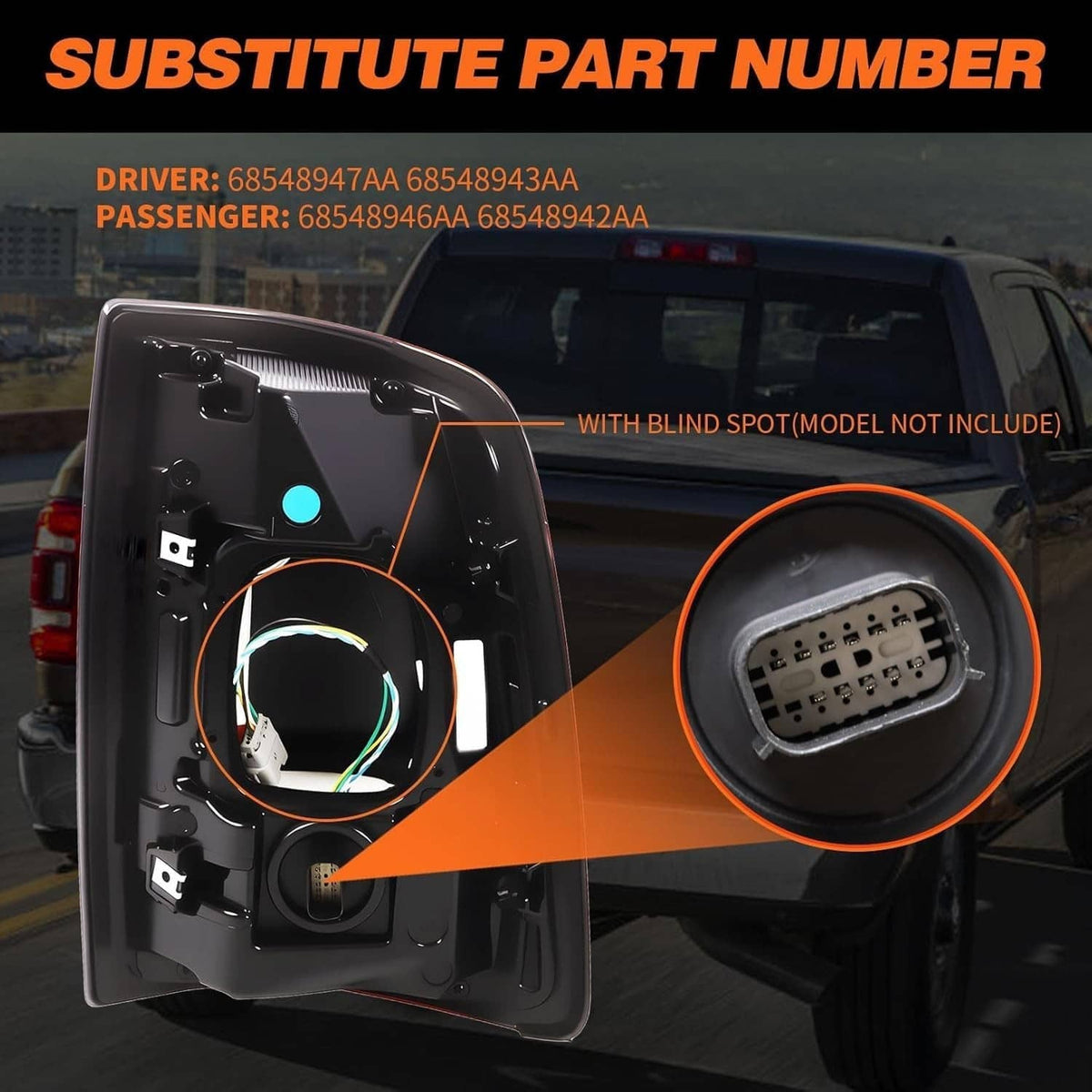 Solidspare 2Pcs LED Tail Lights w/Blind Spot For 2019-2024 Dodge RAM 2500 3500 Black Bezel