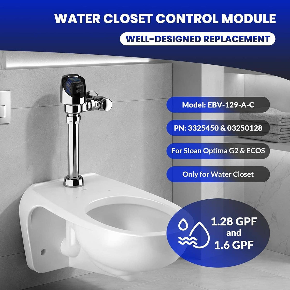 Solidspare EBV-129-A-C Toilet Flush Control Module, for Sloan Optima G2 & ECOS, 2 Pack