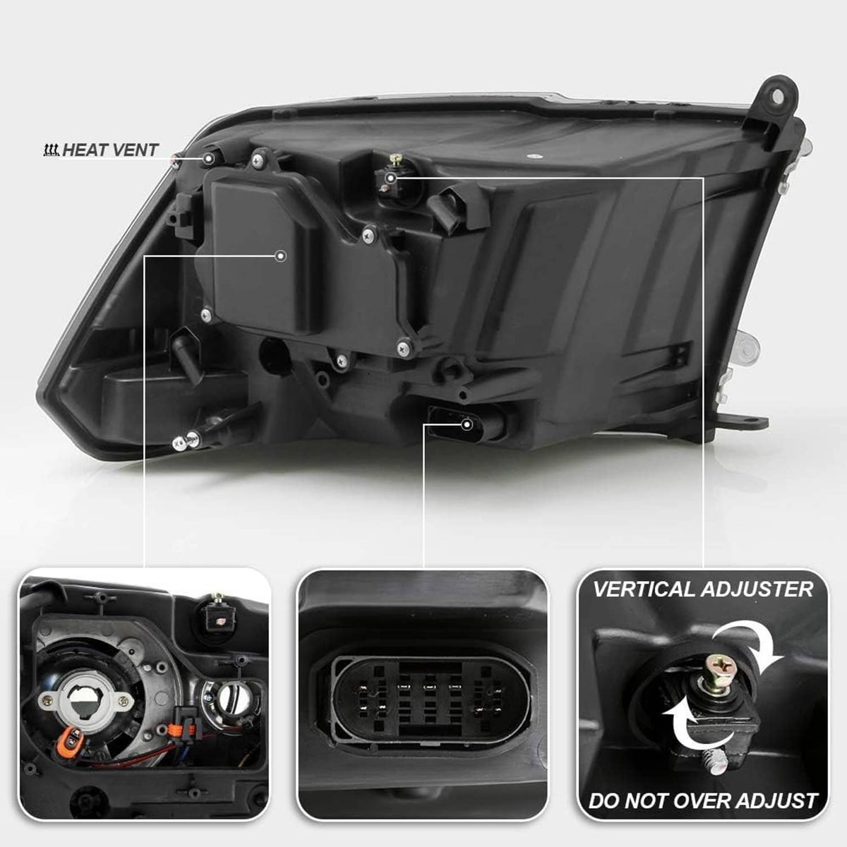 Solidspare For 2009-2018 Dodge Ram 1500 2500 3500 Pickup w/LED Projector Chrome Headlights