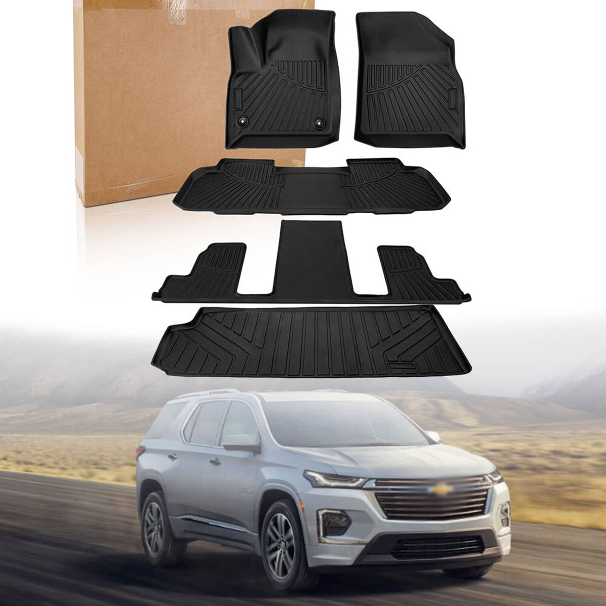 Solidspare Front and Rear Floor Mats & Cargo Liner Carpet for 2018-2025 Chevrolet Traverse