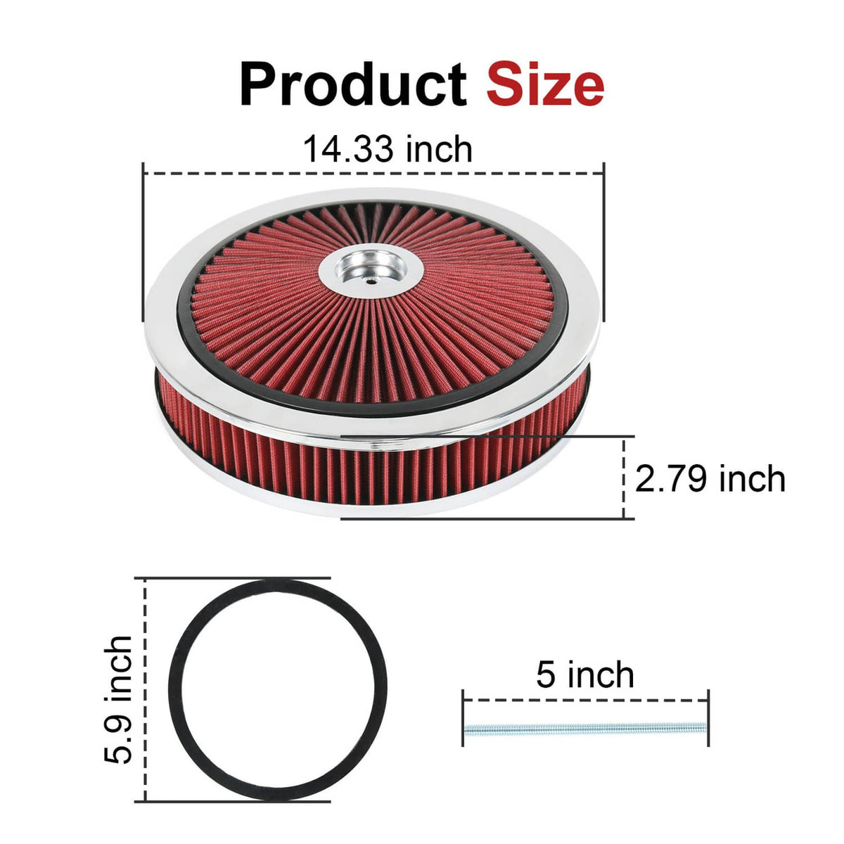 Solidspare High Flow 14" X 3" Round Red Thru Washable Air Cleaner For SBC BBC