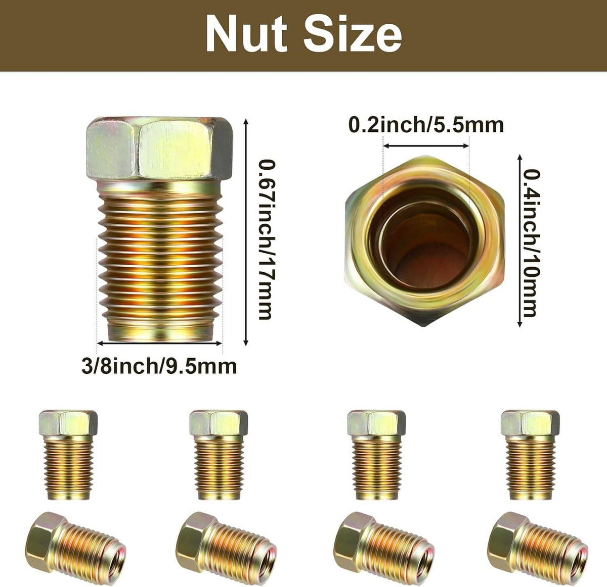 Solid Spare 12 Piece 3/16in brake line (3/8-24 Inverted) Brake Line Fittings & Brass Unions