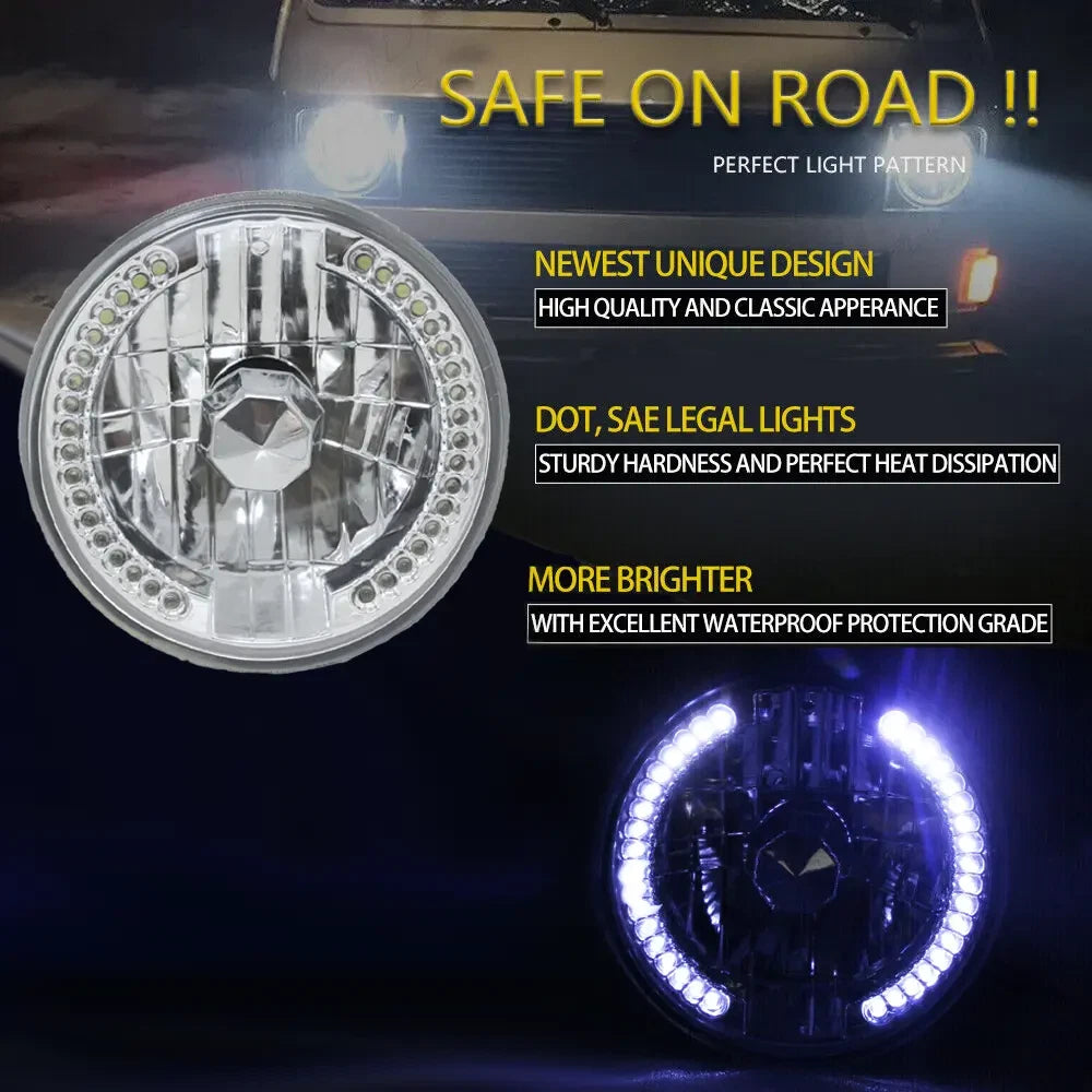 2PCS 7" inch Round Halo LED Headlights White Clear For 1975-1978 GMC C15/C25 C35