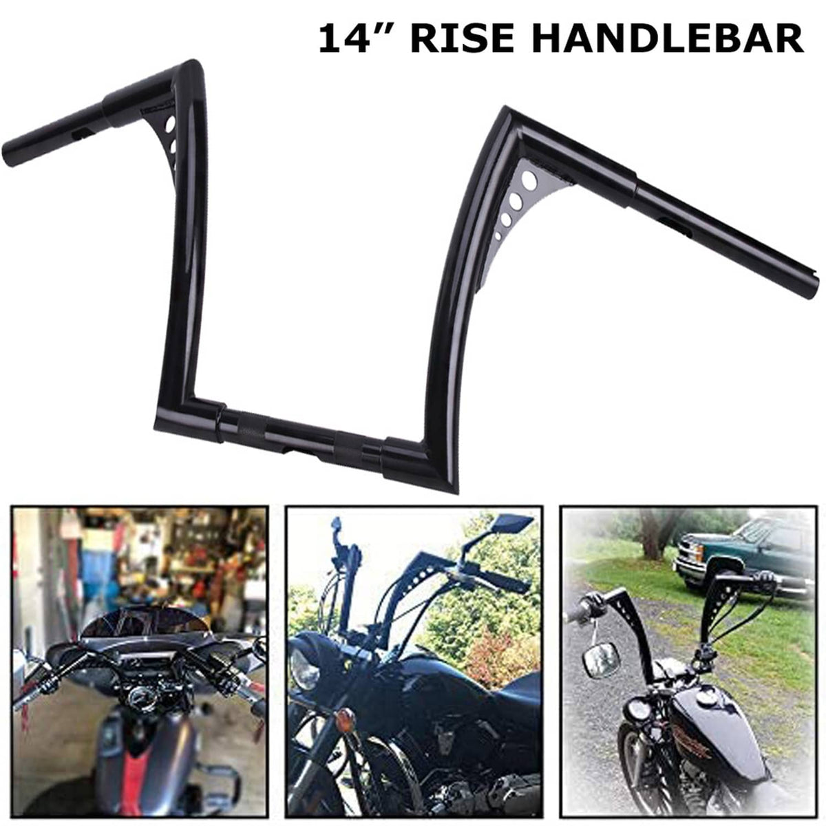 Solidspare For Harley FLST FXST 883 1200 XL Black 14" Handlebar Ape Hangers Bar 1.25'' Fat