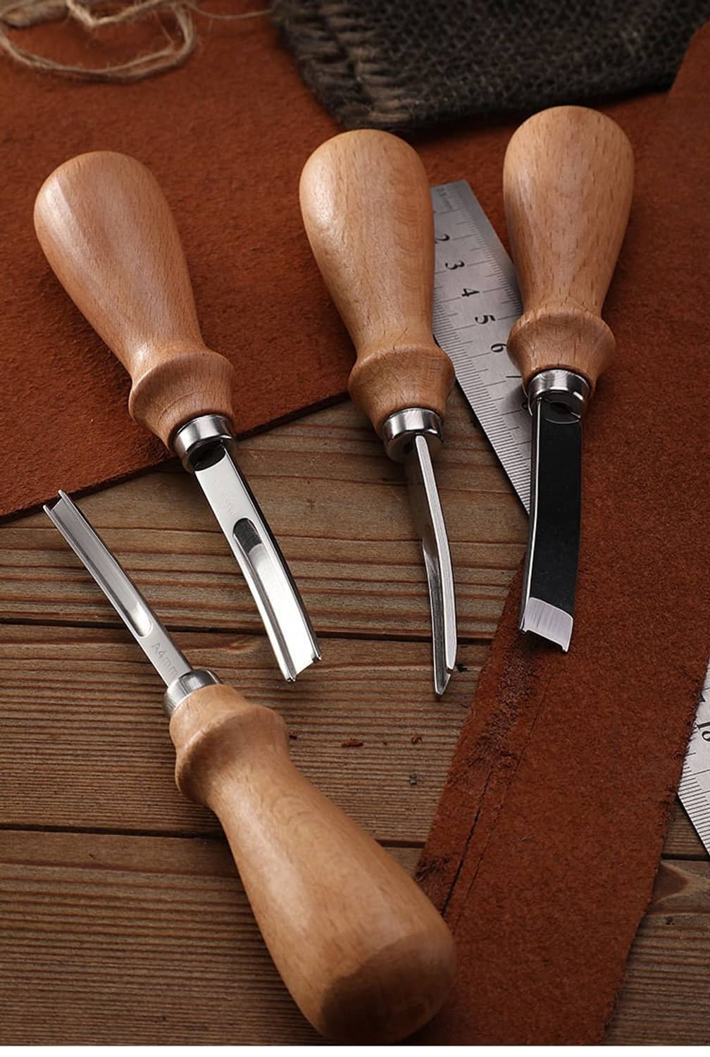 Solid Spare 4 PCs Leather Edge Bevelers French Beveler Wide Mouth Skiving Knife Craft Tool