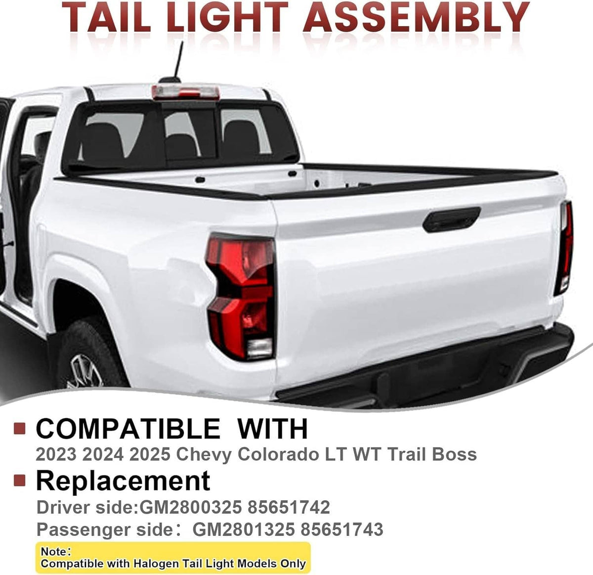 Solidspare Left Driver Side Tail Light Halogen For 2023-2024 Chevrolet Colorado w/ Bulb New
