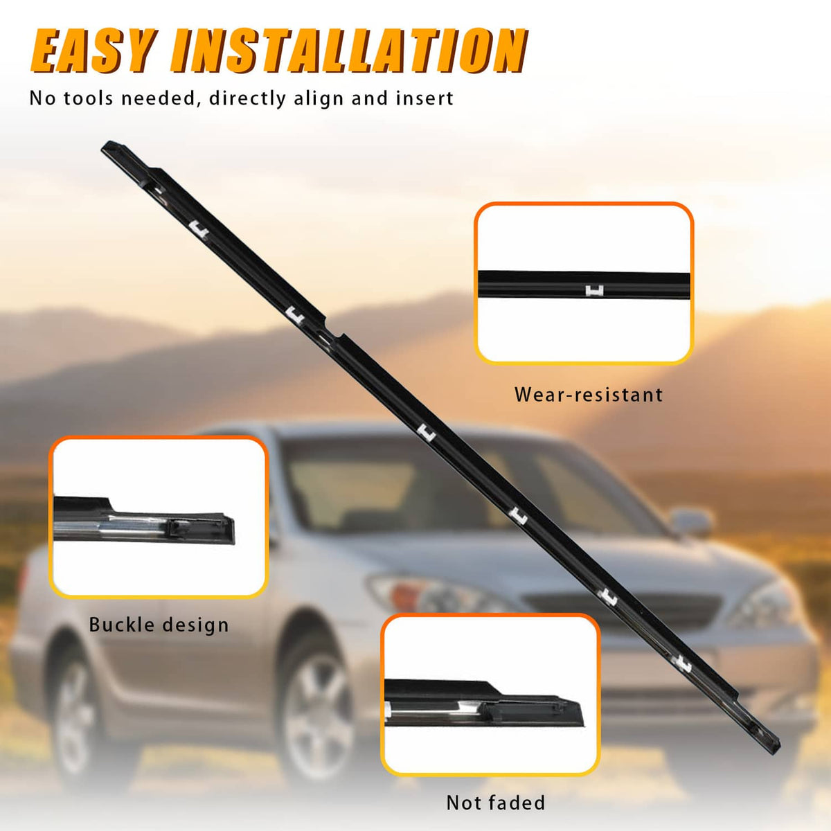 Solidspare 4Pcs New Window Molding Trim Weather Strip Seal Strip for 2002-2006 Toyota Camry