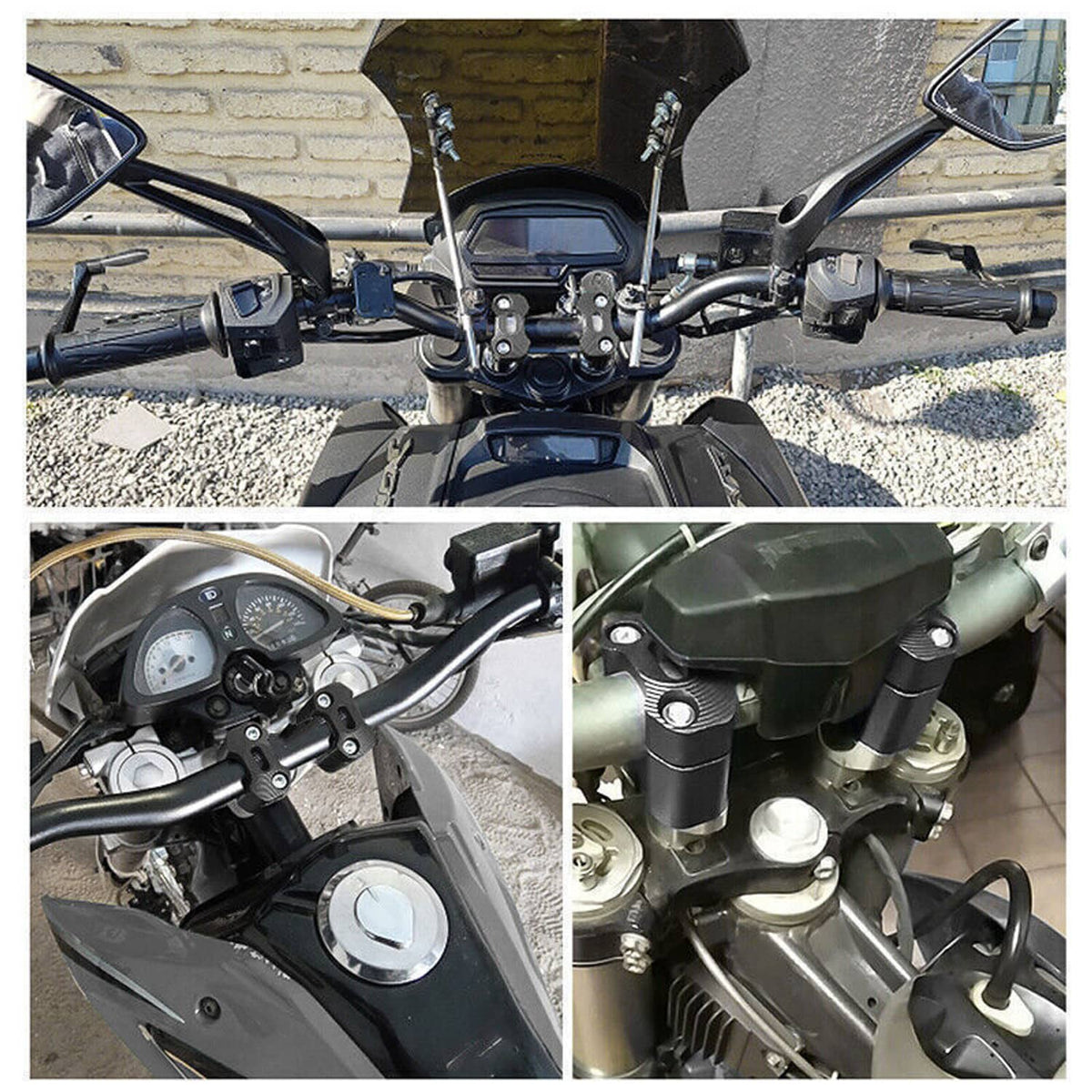 Solidspare Black HandleBar Fat Bar Mount Clamps Risers Adaptor 7/8" to 1 1/8" Dirt Pit Bike