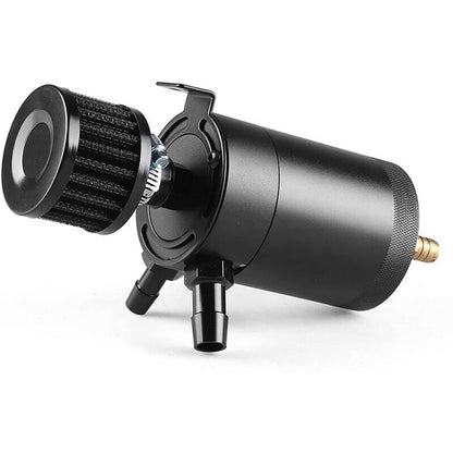 Solidspare Black 2 Port Reservoir Baffled Tank Oil Catch Can with Drain Valve Breather New