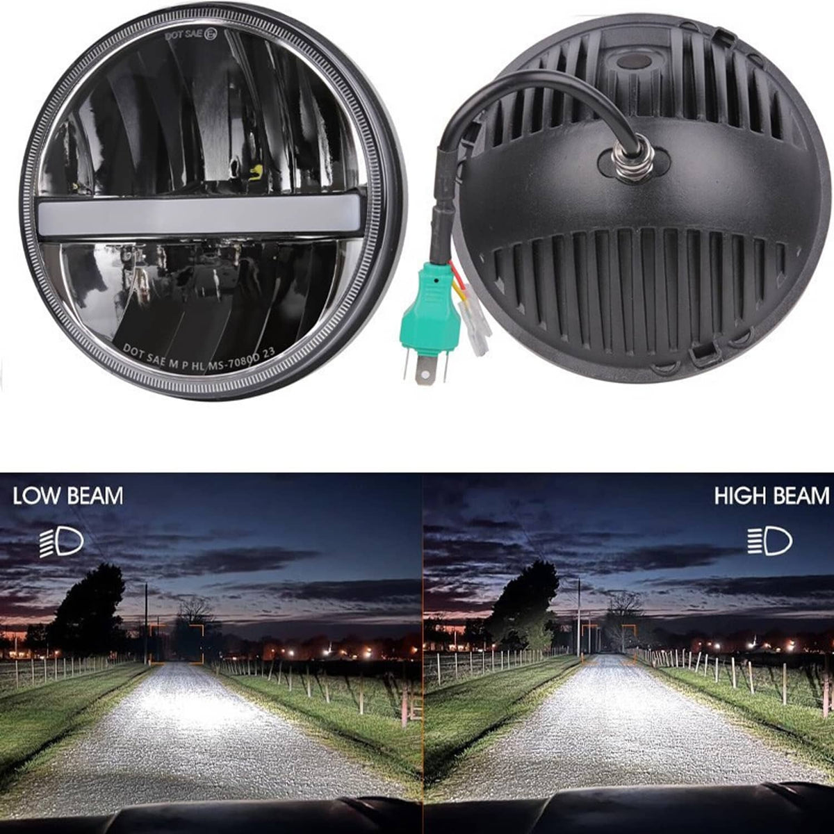 Solidspare Pair 7" inch Round Halo LED Headlights DRL Turn For Chevrolet Bel Air