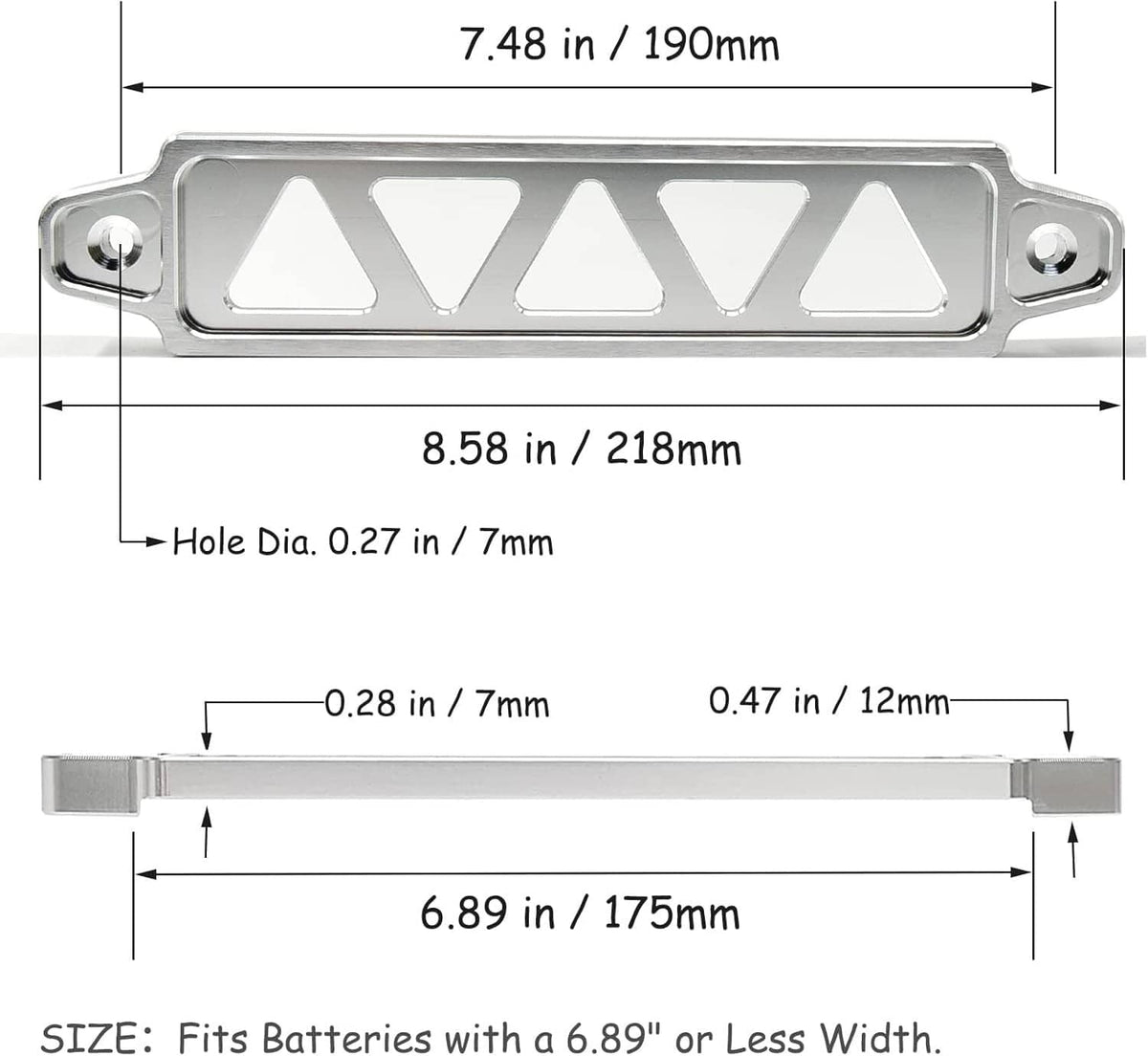 Solidspare Aluminum Car Battery Hold Tie Down Bracket Mount Kit w/ 10''J-Hooks Bolts Silver