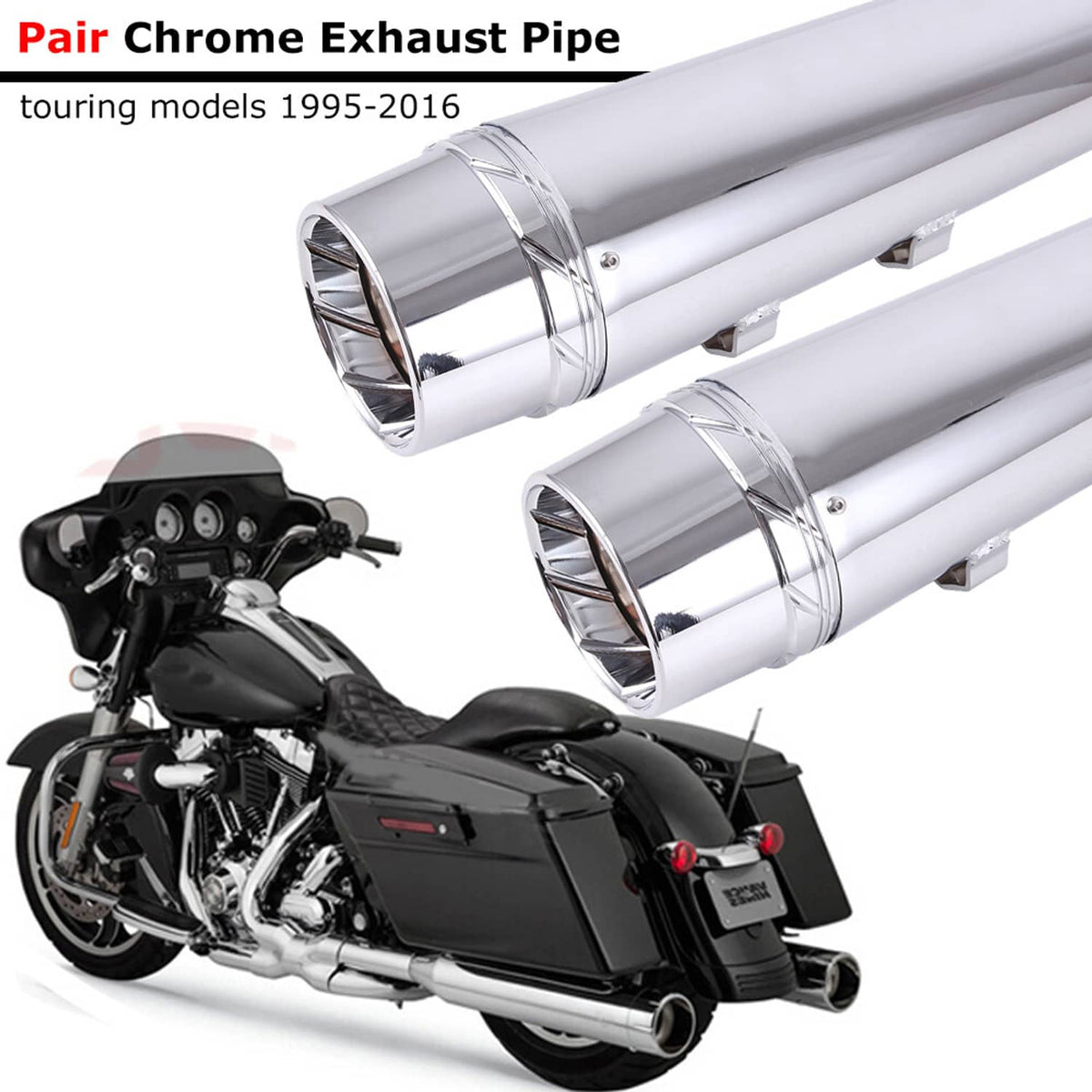 Solidspare 4" Chrome Slip on Mufflers Exhaust Pipe Dual for Harley Touring King Glide 95-16